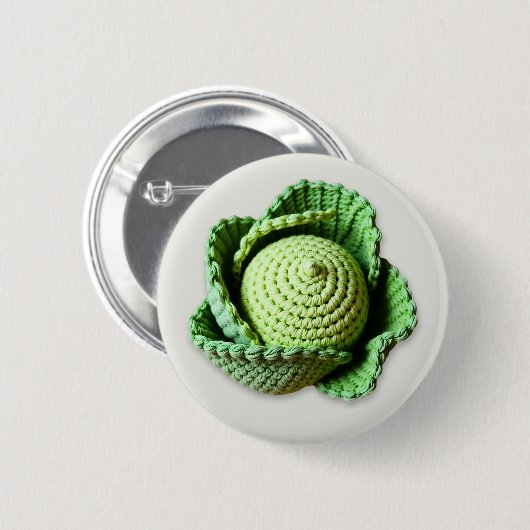 Kitsch Modern Green Granny Garden Crochet Cabbage Button (Vorne & Hinten)