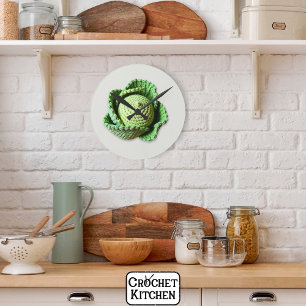 Kitsch Modern Green Granny Garden Crochet Cabbage Runde Wanduhr