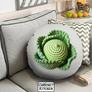 Kitsch Modern Green Granny Garden Crochet Cabbage Rundes Kissen