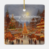 Kitsch Nostalgic German Christmas Market Greetings Keramikornament (Rückseite)