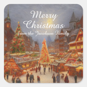Kitsch Nostalgic German Christmas Market Greetings Quadratischer Aufkleber