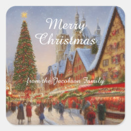 Kitsch Nostalgic German Christmas Market Greetings Quadratischer Aufkleber