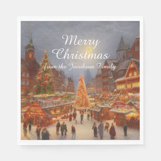 Kitsch Nostalgic German Christmas Market Greetings Serviette (Vorderseite)