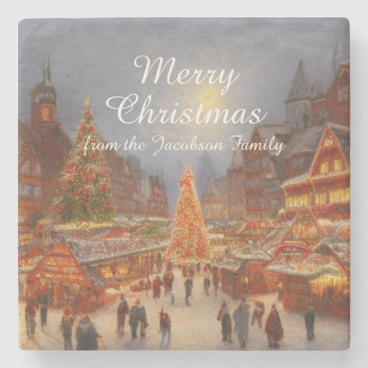 Kitsch Nostalgic German Christmas Market Greetings Steinuntersetzer (Vorderseite)