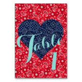 Kitsch Red & Blue Country Wedding Party Tischnummer (Rückseite)