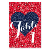 Kitsch Red & Blue Country Wedding Party Tischnummer (Vorderseite)
