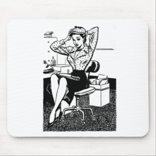 Kitsch-Vintages Cartoon Button-Oben Büromädchen Mousepad