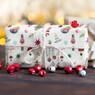 Kitsch Weihnachten Retro Ornamente & Baum Muster Geschenkpapier