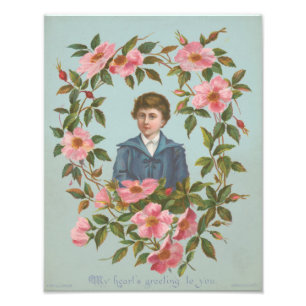 Kitschige antike deutsche Valentinskarte, 1884 Fotodruck