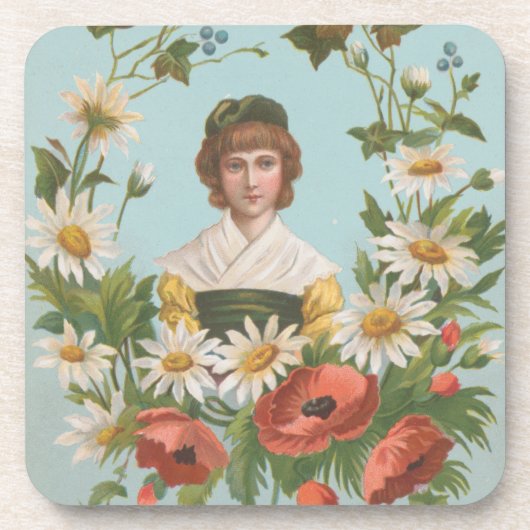 Kitschige Retro-Deutsche Valentinskarte, 1884 Getränkeuntersetzer (Vorderseite)