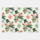 Kitschige Retro-Schneemänner Geschenkpapier Set (Vorderseite 2)