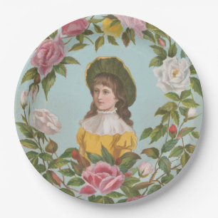 Kitschige Vintage Deutsche Valentinskarte, 1884 Pappteller