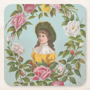 Kitschige Vintage Deutsche Valentinskarte, 1884 Rechteckiger Pappuntersetzer