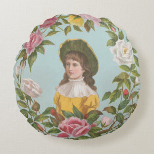 Kitschige Vintage Deutsche Valentinskarte, 1884 Rundes Kissen