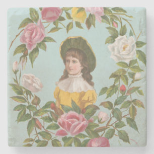 Kitschige Vintage Deutsche Valentinskarte, 1884 Steinuntersetzer