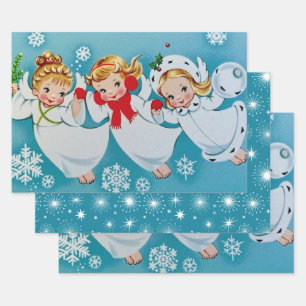 Kitschige Weihnachts-Retro-Engel Geschenkpapier Set