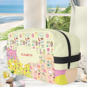 Kitschiges Pastellrosa Kawaii-Doodle Waschbeutel