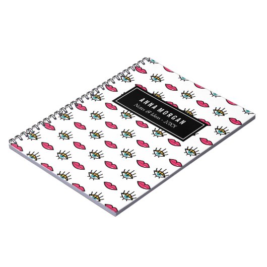 Kitschy Eyes & Lips Individuelle Name Notizblock (Linke Seite)