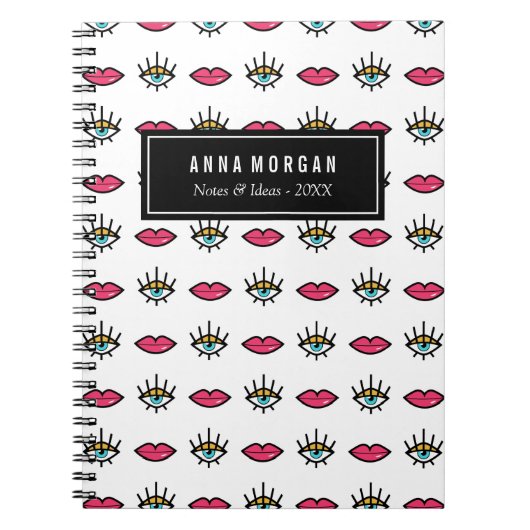 Kitschy Eyes & Lips Individuelle Name Notizblock (Vorderseite)