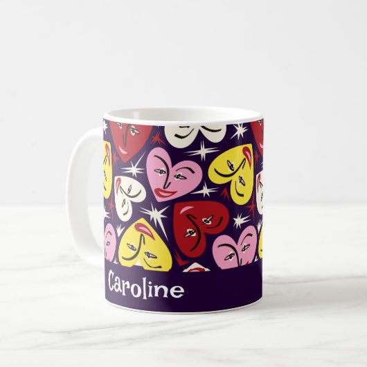 Kitschy Kitchen Retro 1950er Herts Individuelle Na Kaffeetasse (Vorderseite Links)