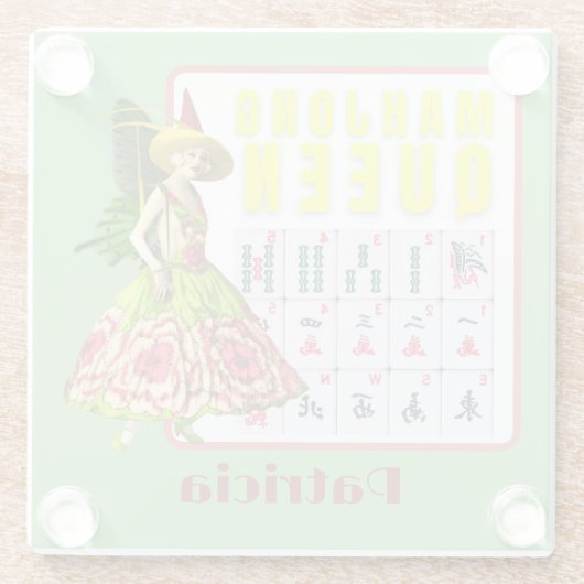 Kitschy Mahjong Queen Personalisiert Glasuntersetzer (Rückseite)