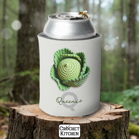Kitschy Modern Granny Garden Crochet Cabbage Name Dosenkühler