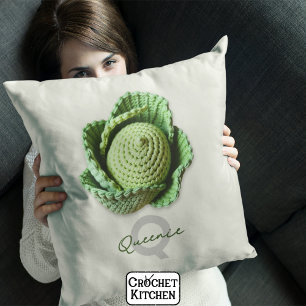 Kitschy Modern Granny Garden Crochet Cabbage Name Kissen