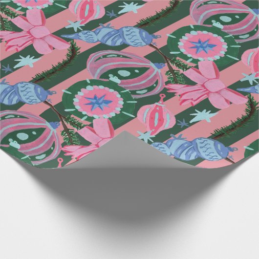 Kitschy Retro Ornament Christmas Wrapping Paper Geschenkpapier (Ecke)