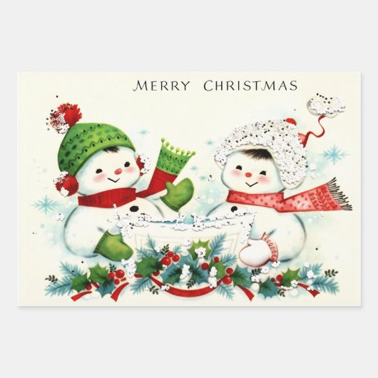 Kitschy Retro Snowmen Geschenkpapier Set (Vorderseite 3)