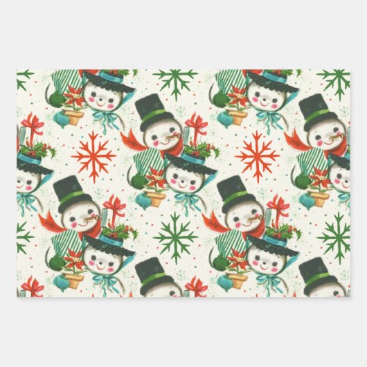 Kitschy Retro Snowmen Geschenkpapier Set (Vorderseite 2)