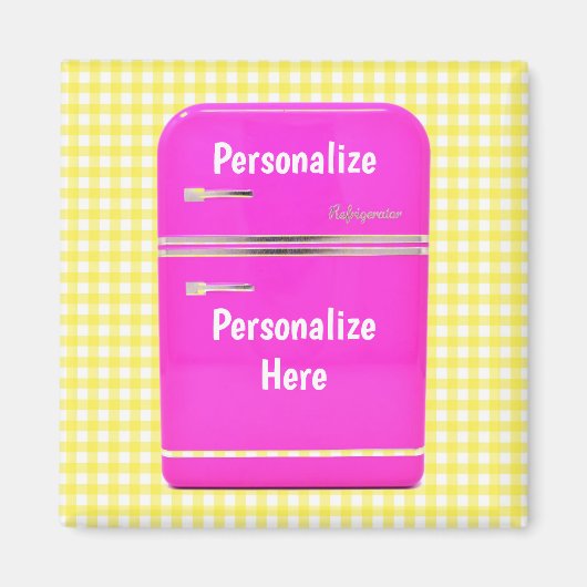 Kitschy rosa Kühlschrank Gelbgingham Vintag Magnet (Vorne)