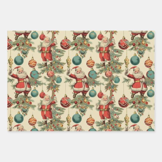 Kitschy Santa and Ornaments Complimentary Stripes Geschenkpapier Set (Vorderseite 2)