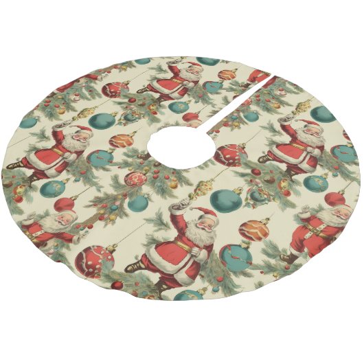 Kitschy Santa and Ornaments Wrapping Paper Polyester Weihnachtsbaumdecke (Schrägansicht)