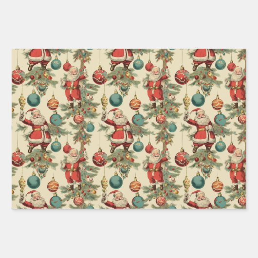 Kitschy Santa und Ornamente Umschlagpapier Geschenkpapier Set (Vorderseite 3)