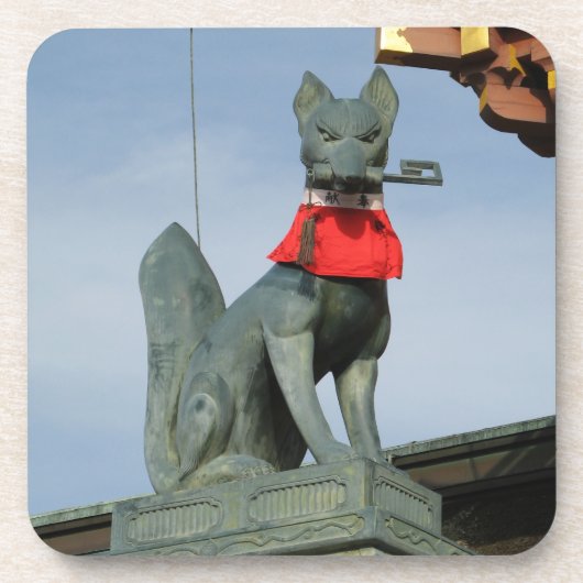 Kitsune キ ネ (Fox) mit Key in Mouth Getränkeuntersetzer (Vorderseite)