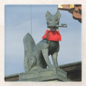 Kitsune キ ネ (Fox) mit Key in Mouth Glasuntersetzer (Vorderseite)
