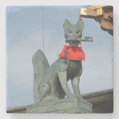 Kitsune キ ネ (Fox) mit Key in Mouth Steinuntersetzer (Vorderseite)