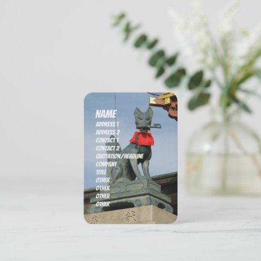 Kitsune キ ネ (Fox) mit Key in Mouth Visitenkarte (Stehend Vorderseite)