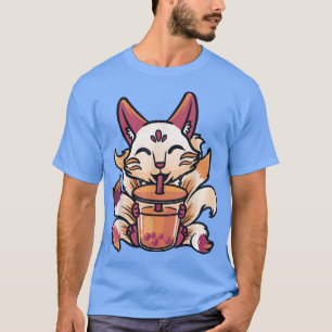 Kitsune Anime Boba Japanese Bubble Tea Cute Fo Kaw T-Shirt
