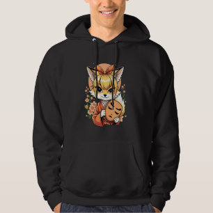Kitsune-Charm mit Maske und Blüten Hoodie