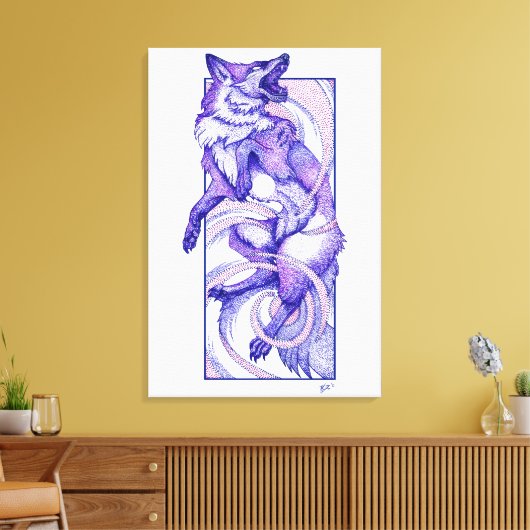 Kitsune Dotwork Leinwanddruck (Insitu (Wohnzimmer))