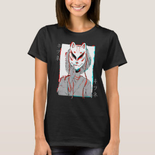 Kitsune Fox Maske Vaporwave Glitch Japan Style T-Shirt