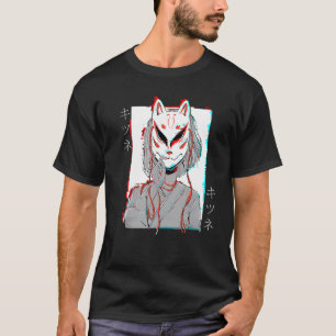 Kitsune Fox Maske Vaporwave Glitch Japan Style T-Shirt