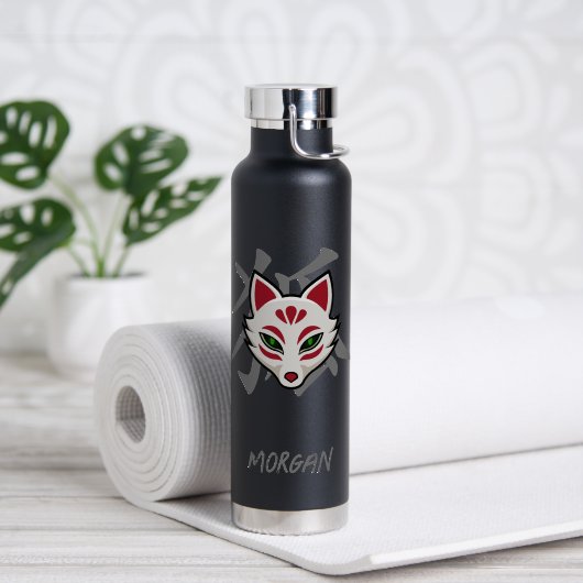 KITSUNE Fuchs-Maske - Benutzerdefinierter Name Trinkflasche (Yoga (gedreht))