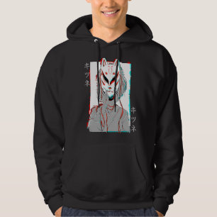 Kitsune-Fuchs-Maske-Vaporwave-Glitch-Japan-Stil Hoodie