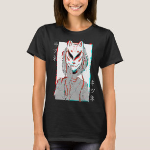 Kitsune-Fuchs-Maske-Vaporwave-Glitch-Japan-Stil T-Shirt