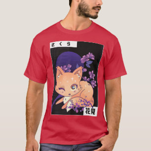 Kitsune für Kanji Hanami Cherry Blume Japanischer  T-Shirt