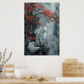 Kitsune-Geist – Japanischer Fuchs im blühenden Wal Poster (Küche)