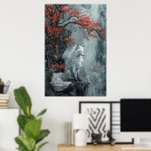 Kitsune-Geist – Japanischer Fuchs im blühenden Wal Poster (Heimbüro)