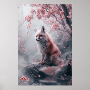 Kitsune-Geist – Japanischer Fuchs im blühenden Wal Poster